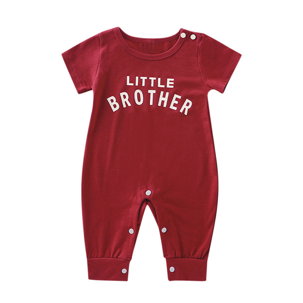 Soft cotton baby romper with “Little Brother” print – gender neutral, breathable and perfect for playtime or gifting.