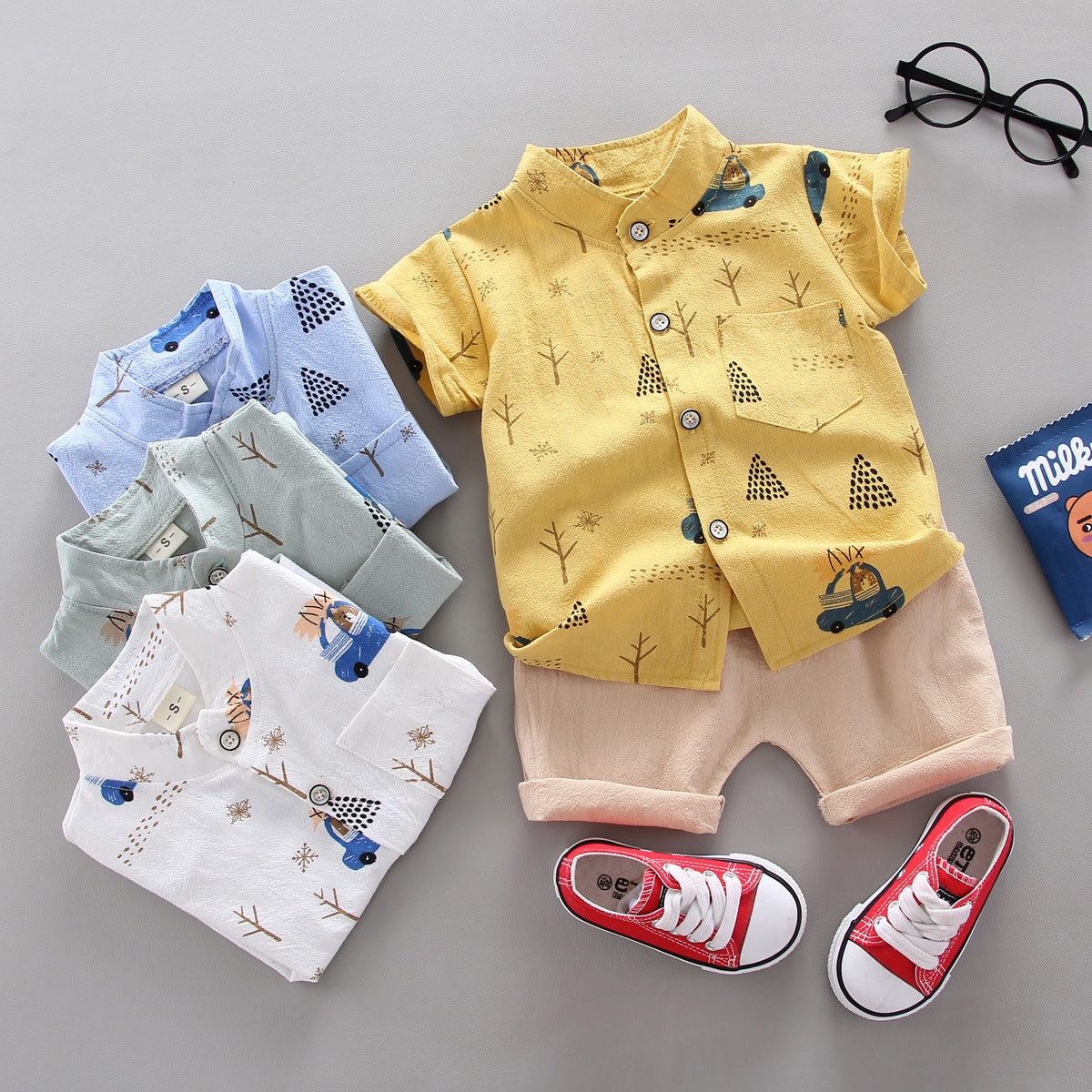 Elevate your child’s wardrobe with the Luxe Adventure Explorer Set! Soft, breathable cotton with a stylish button-up shirt & tailored shorts. Perfect for playdates & outings!