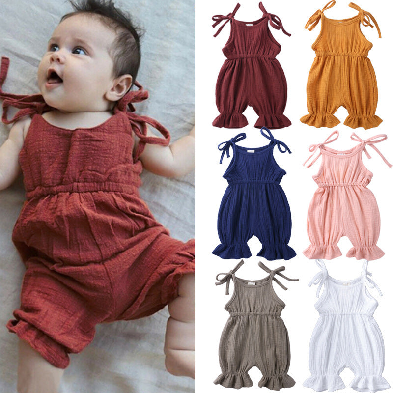 Discover the perfect summer romper for your little one! Made from 100% breathable muslin cotton, featuring delicate ruffles and adjustable tie straps. Perfect for playdates & special moments!