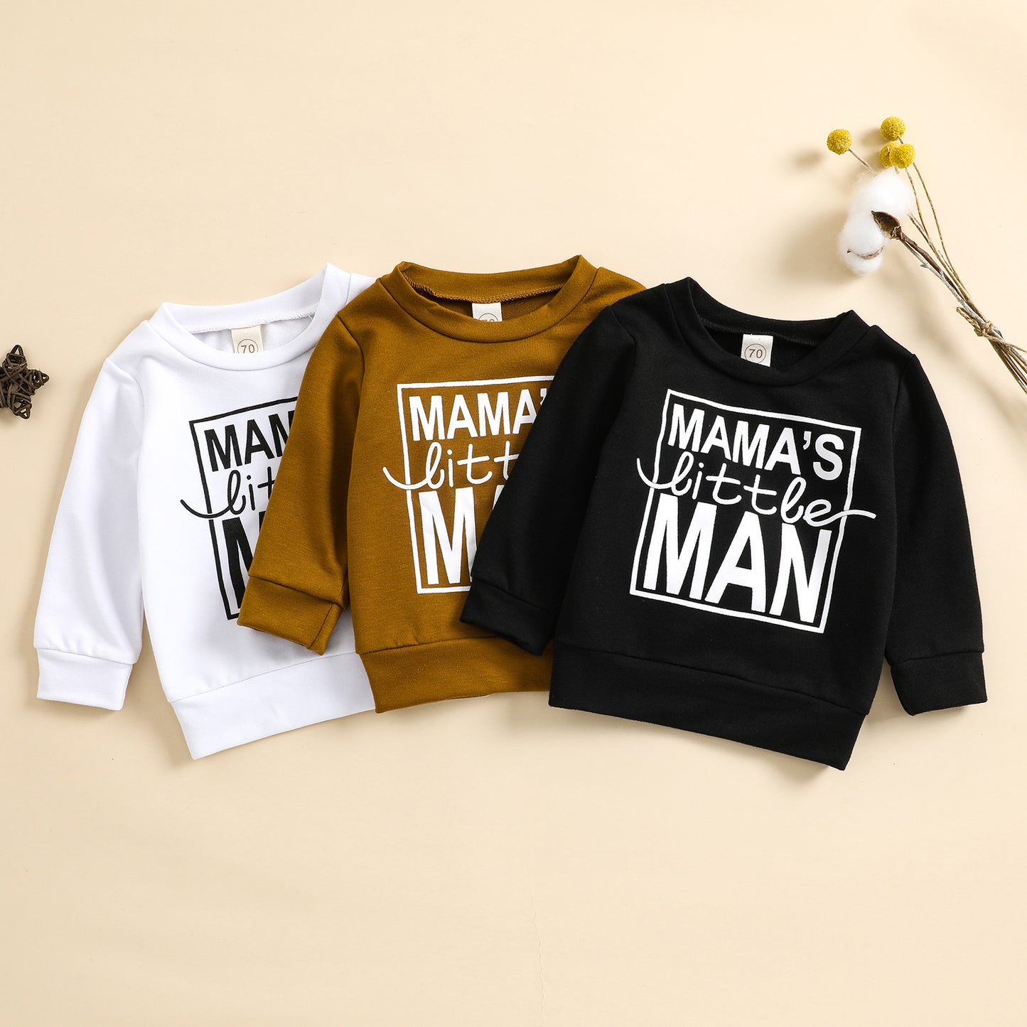 Keep your little one stylish & cozy with the Luxe "Mama’s Little Man" Cotton Sweatshirt! Soft, breathable & trendy, available in black, white & brown.