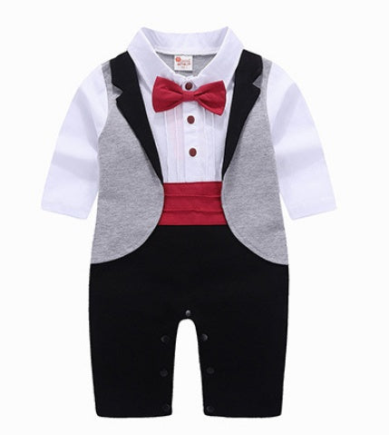 Dress your little gentleman in this stylish baby tuxedo romper. Perfect for weddings, birthdays & photoshoots. Soft, breathable & easy to wear!