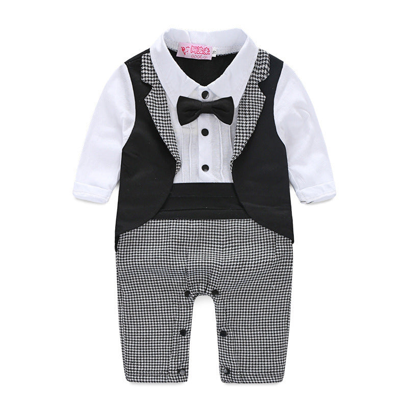 Dress your little gentleman in this stylish baby tuxedo romper. Perfect for weddings, birthdays & photoshoots. Soft, breathable & easy to wear!