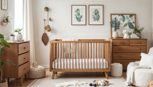 Baby room styling in natural jungle tones 