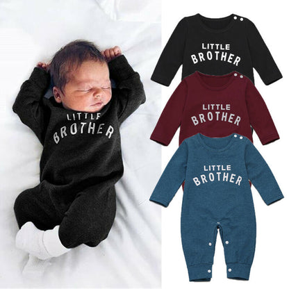 Soft cotton baby romper with “Little Brother” print – gender neutral, breathable and perfect for playtime or gifting.