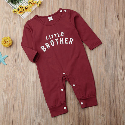 Soft cotton baby romper with “Little Brother” print – gender neutral, breathable and perfect for playtime or gifting.