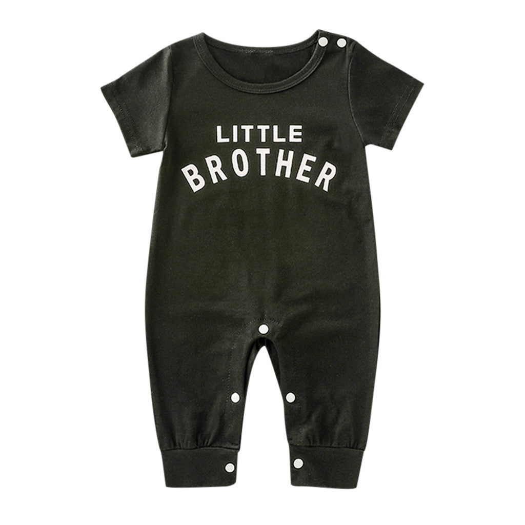Soft cotton baby romper with “Little Brother” print – gender neutral, breathable and perfect for playtime or gifting.