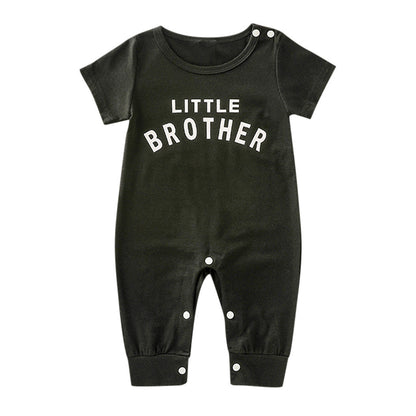 Soft cotton baby romper with “Little Brother” print – gender neutral, breathable and perfect for playtime or gifting.