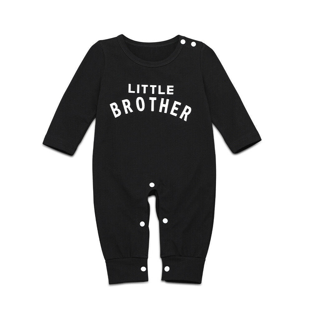 Soft cotton baby romper with “Little Brother” print – gender neutral, breathable and perfect for playtime or gifting.