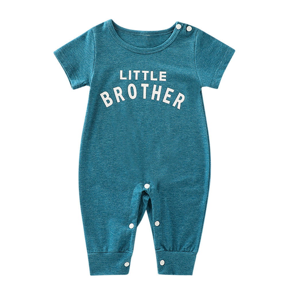 Soft cotton baby romper with “Little Brother” print – gender neutral, breathable and perfect for playtime or gifting.