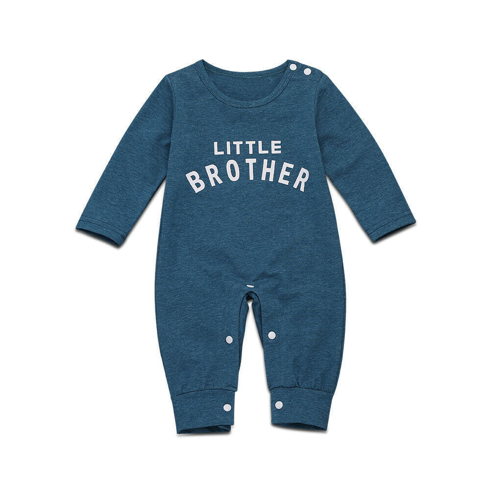 Soft cotton baby romper with “Little Brother” print – gender neutral, breathable and perfect for playtime or gifting.