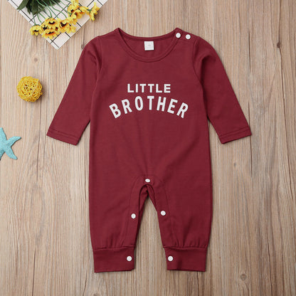 Soft cotton baby romper with “Little Brother” print – gender neutral, breathable and perfect for playtime or gifting.