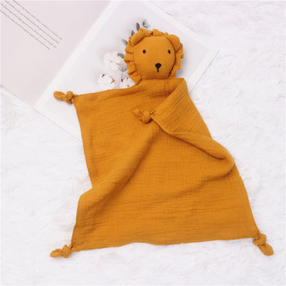 Soft & soothing lion comfort towel for babies – made with breathable cotton gauze for snuggly naps and sensory security.