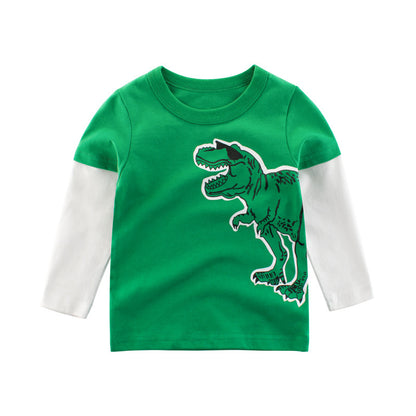 Elevate your little one’s wardrobe with this bold, soft cotton Dino Explorer Long-Sleeve Tee! Featuring a fun dinosaur print, breathable fabric, and contrast sleeves. Perfect for everyday wear!