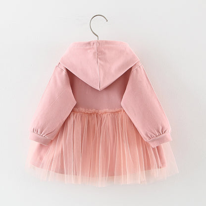 Discover the perfect mix of cozy and chic! This adorable hoodie dress features a soft cotton top with a layered tulle skirt. Perfect for playdates & outings!