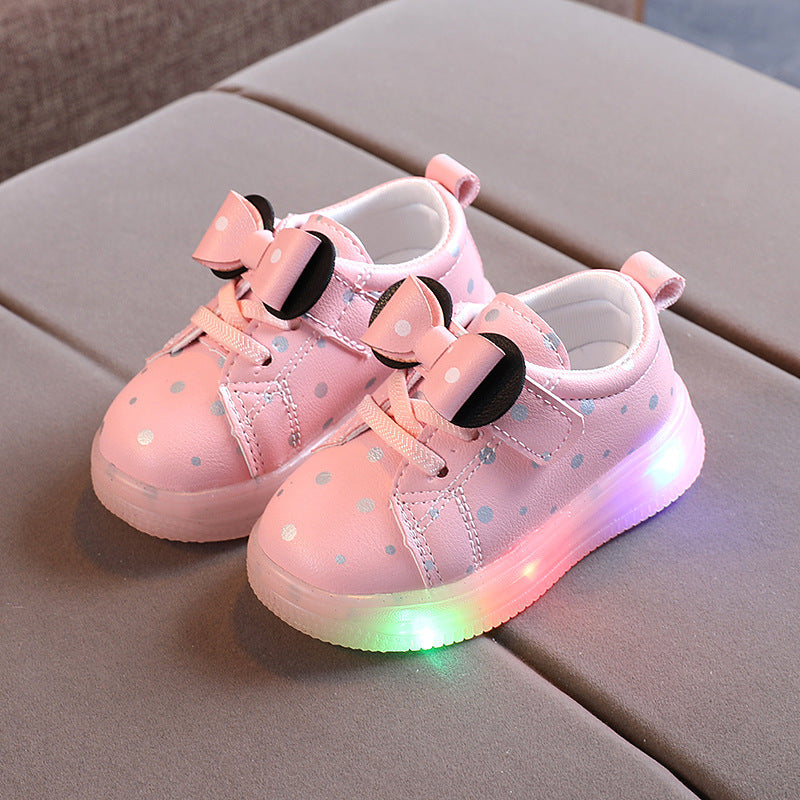 Step into style with the Luxe LED Polka Dot Bow Sneakers! Breathable, non-slip & ultra-chic light-up shoes for kids. Perfect for parties & everyday wear. Shop now!