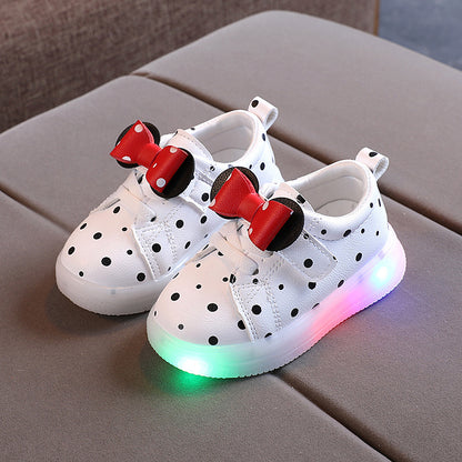 Step into style with the Luxe LED Polka Dot Bow Sneakers! Breathable, non-slip & ultra-chic light-up shoes for kids. Perfect for parties & everyday wear. Shop now!