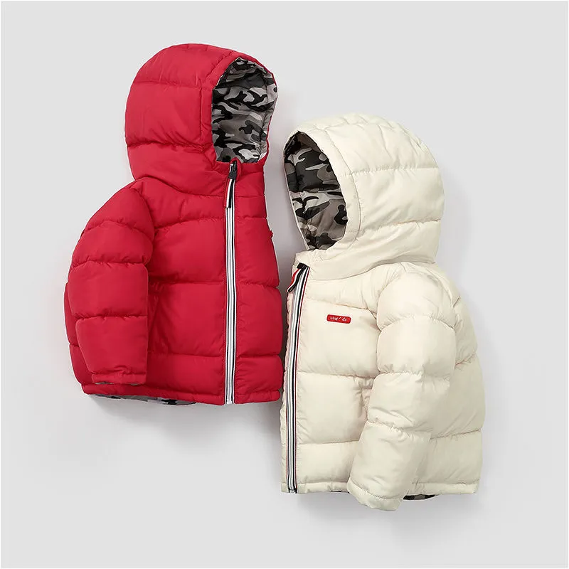 Keep your child cozy and stylish with this ultra-warm, reversible puffer jacket. Windproof, water-resistant & lightweight for all-day comfort.