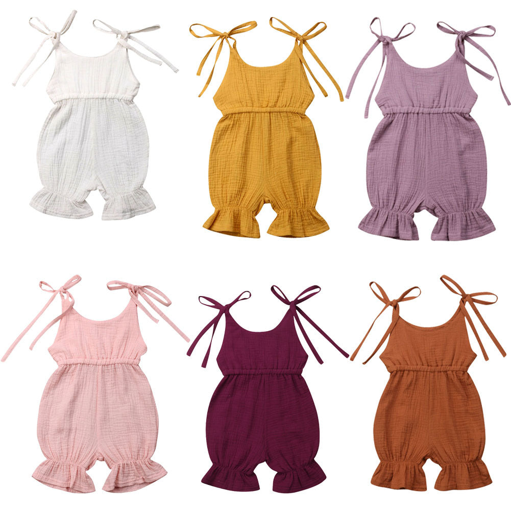 Discover the perfect summer romper for your little one! Made from 100% breathable muslin cotton, featuring delicate ruffles and adjustable tie straps. Perfect for playdates & special moments!