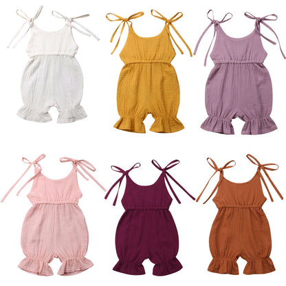 Discover the perfect summer romper for your little one! Made from 100% breathable muslin cotton, featuring delicate ruffles and adjustable tie straps. Perfect for playdates & special moments!