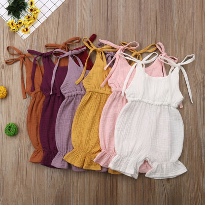 Discover the perfect summer romper for your little one! Made from 100% breathable muslin cotton, featuring delicate ruffles and adjustable tie straps. Perfect for playdates & special moments!