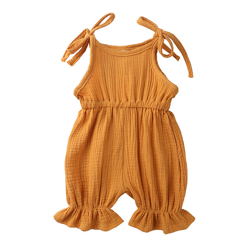 Discover the perfect summer romper for your little one! Made from 100% breathable muslin cotton, featuring delicate ruffles and adjustable tie straps. Perfect for playdates & special moments!