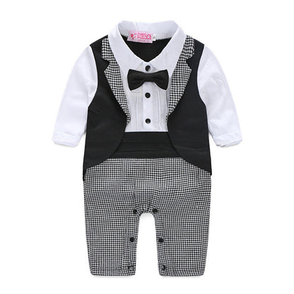 Dress your little gentleman in this stylish baby tuxedo romper. Perfect for weddings, birthdays & photoshoots. Soft, breathable & easy to wear!
