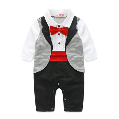 Dress your little gentleman in this stylish baby tuxedo romper. Perfect for weddings, birthdays & photoshoots. Soft, breathable & easy to wear!