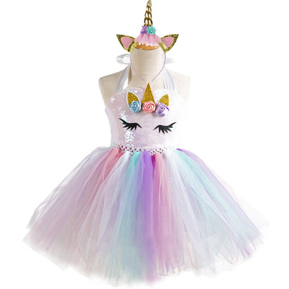 Add a touch of magic to your little one's wardrobe with this stunning unicorn tutu dress! Featuring a sequin bodice, pastel tulle, and floral appliqués – perfect for birthdays and special occasions.
