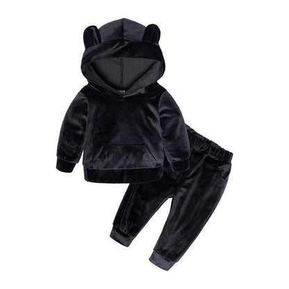 Keep your child warm & stylish with our luxe velour hoodie & jogger set. Plush, breathable & cozy for all-day comfort. Available now at Nova Bebe!